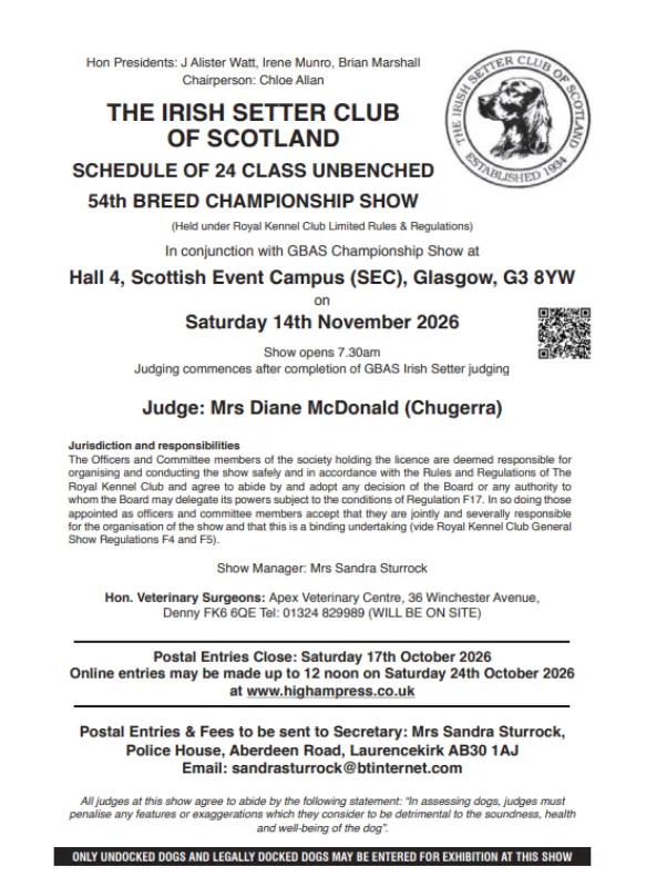 IRISH SETTER CLUB OF SCOTLAND Champ Show 1 ISCS Show
